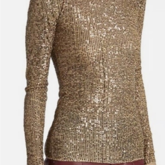 Free People Gold Sequin Crew Neck Long Sleeve Top Pull Over NWT - Picture 4 of 13